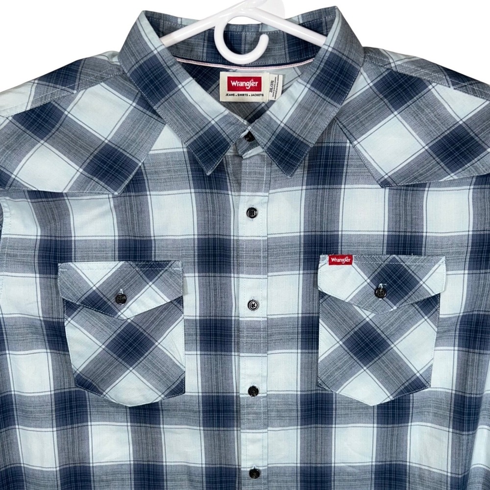 Wrangler Five Star Premium Mens‎ 3XL Blue Plaid Western Button Shirt New